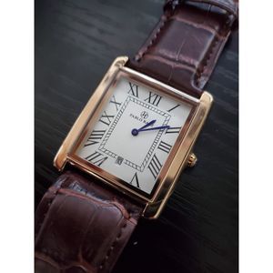 🔥NEW IN BOX! - Pablo Raez 40mm Brown Leather Rose Gold Men's Tank Watch